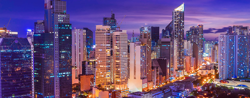 Early evening shot of Makati skyline - Makati, Metro Manila, Philippines.