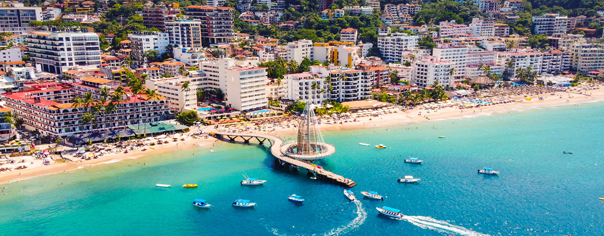 Beautiful view of a Puerto Vallarta beach on the Pacific coast of Mexico.