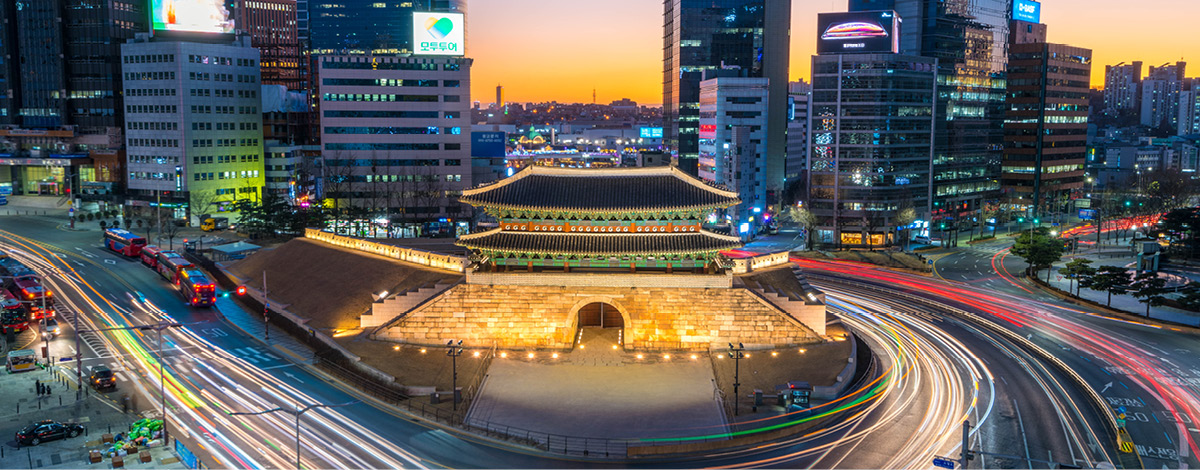 Namdaemun gate at night, Seoul, South Korea.