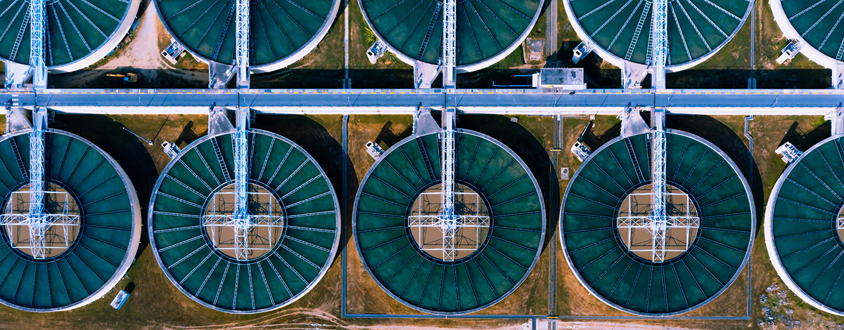Aerial view of a drinking water treatment plant.