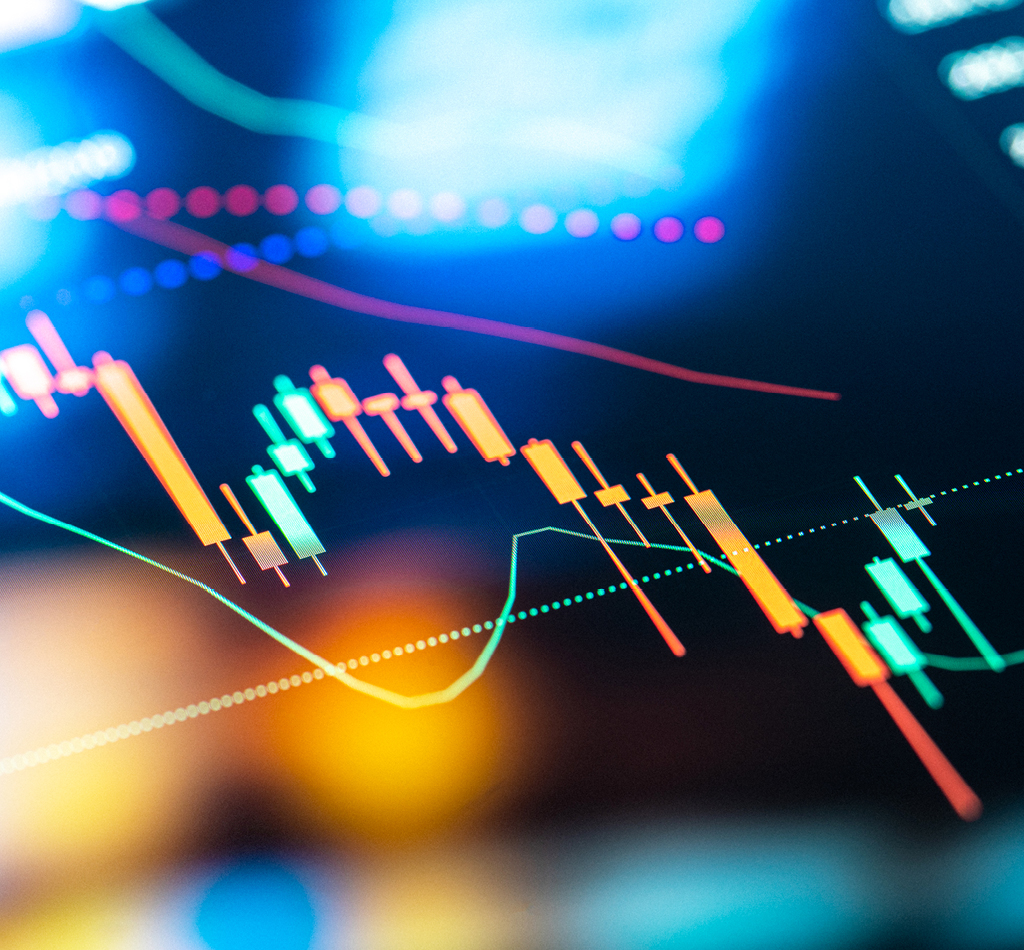 Trading charts analytics on digital display. Financial diagram analytics.