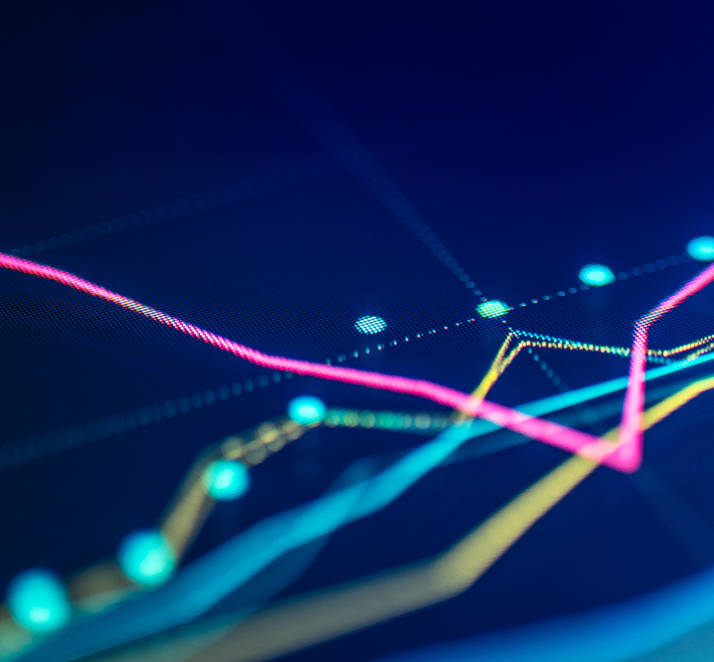 Close-up of financial trading chart on digital LCD display