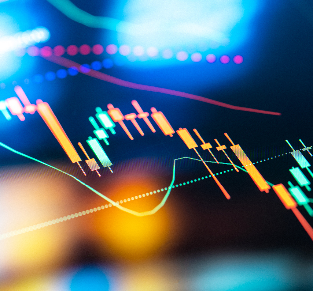 Trading charts analytics on digital display. Financial diagram analytics.