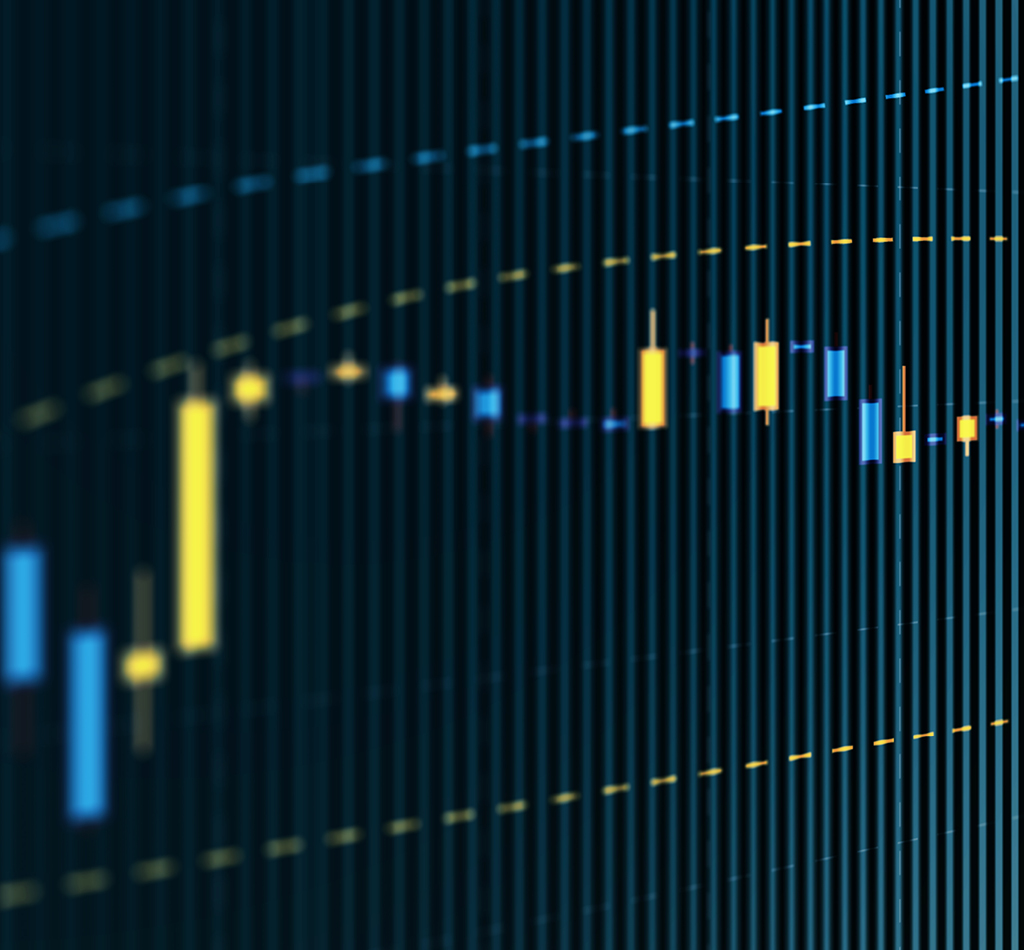 Bar graph moving up on computer screen. Selective focus.