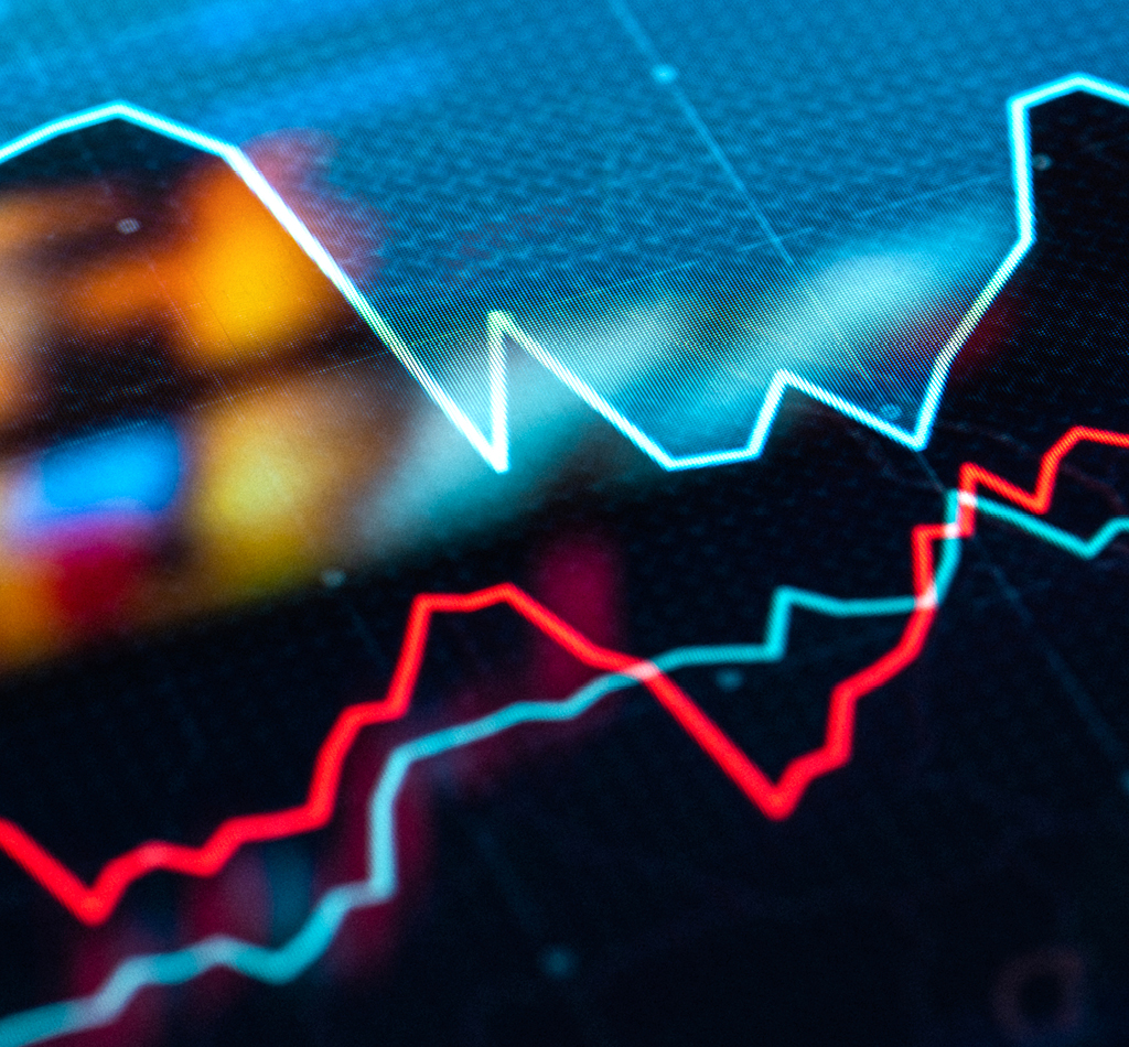 Trading charts and graph data on LCD close-up