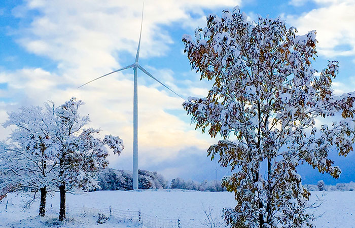 Image of wind turbine in a snowy landscape