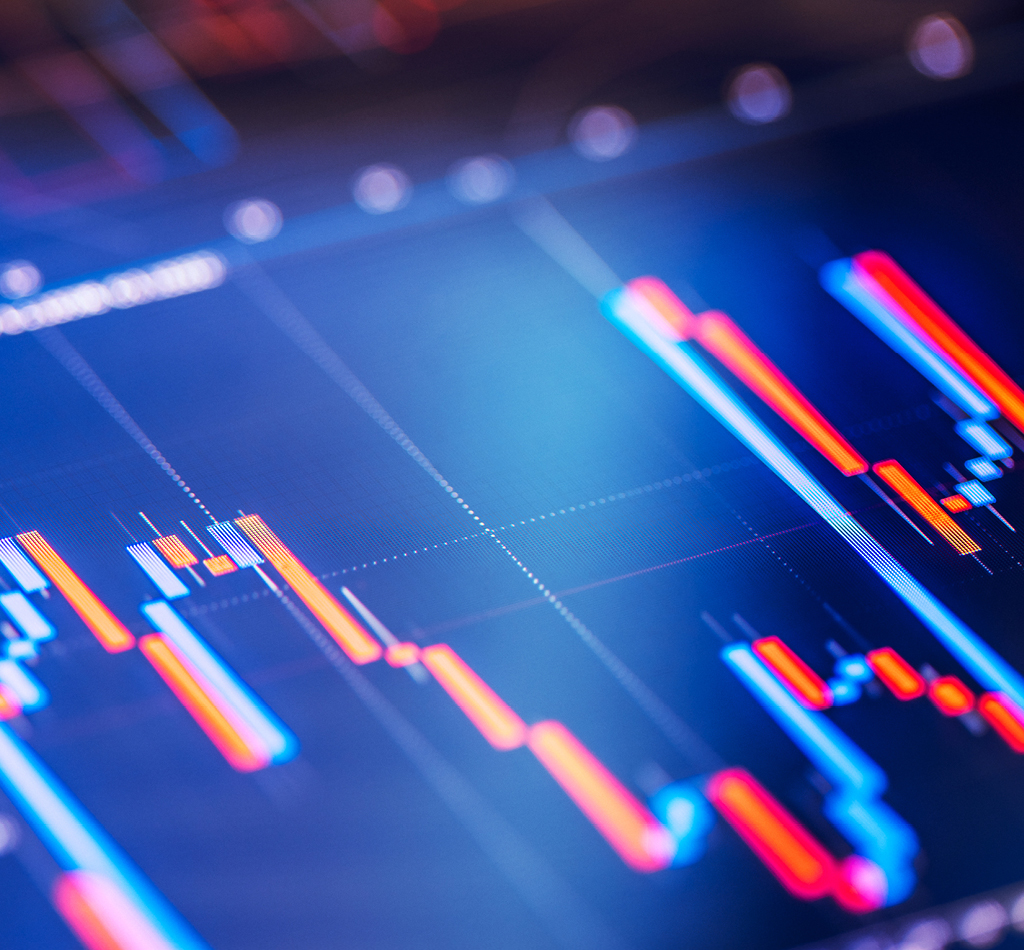 Close-up financial trading chart on digital LCD display