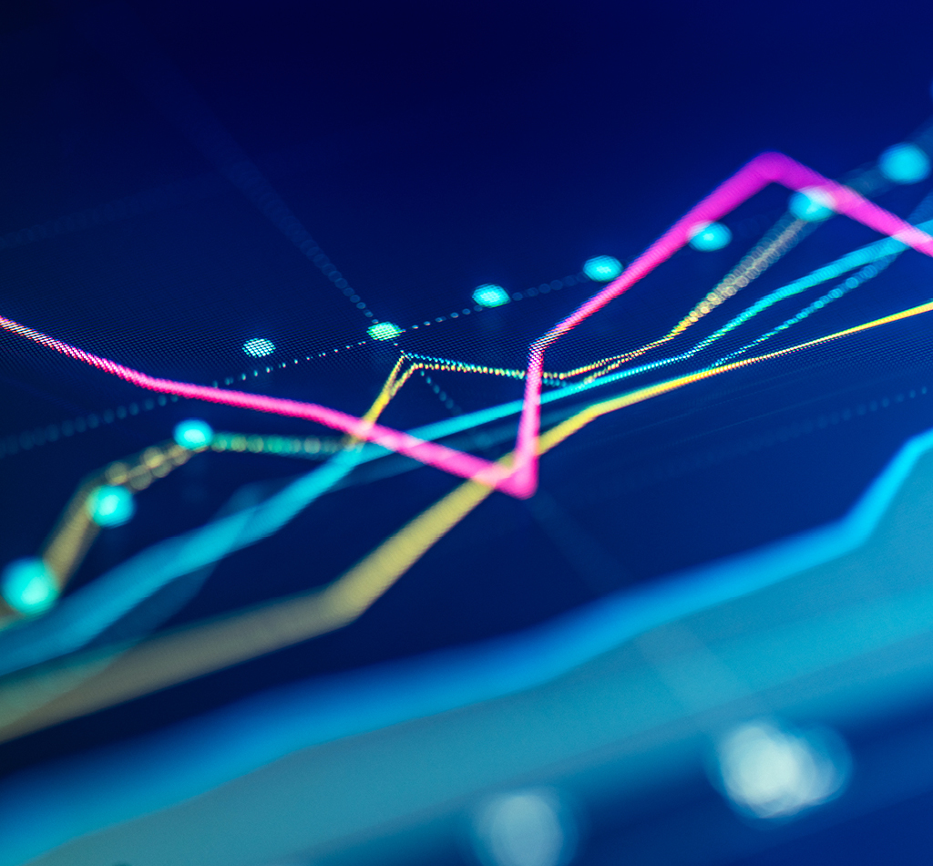 Close-up of financial trading chart on digital LCD display