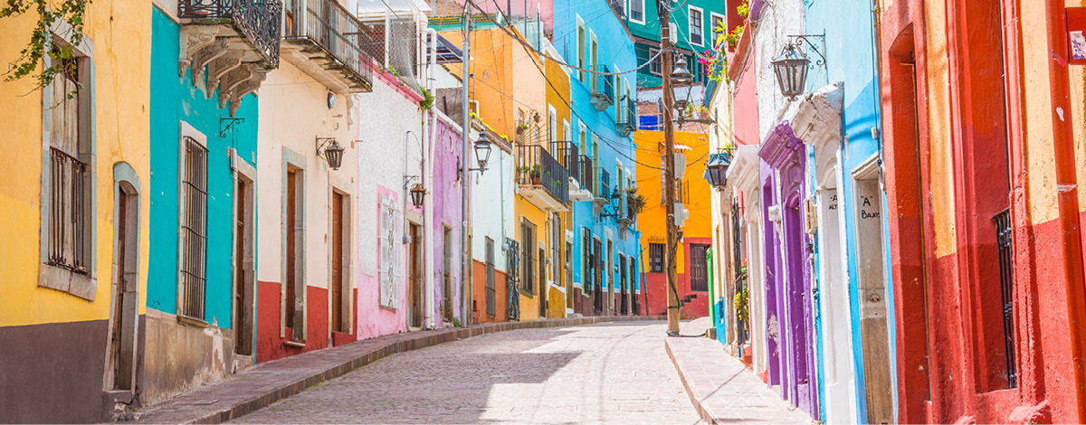 Colorful alleys and streets in Guanajuato city, Mexico.