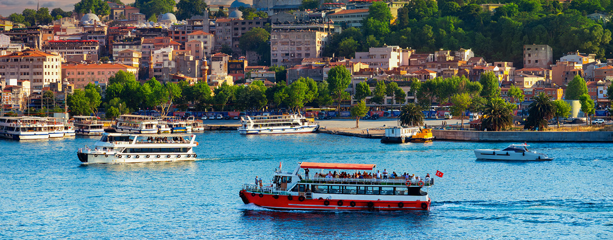Touristic sightseeing ships in Istanbul, Turkey.