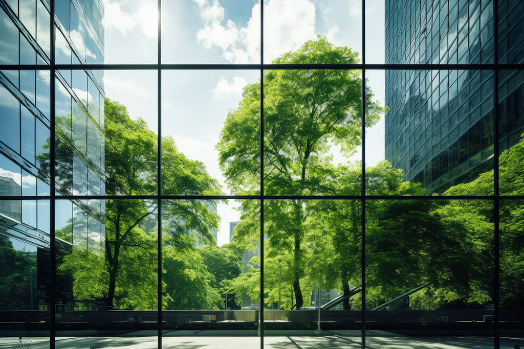 http://Image%20of%20greenery%20reflecting%20on%20a%20corporate%20glass%20building