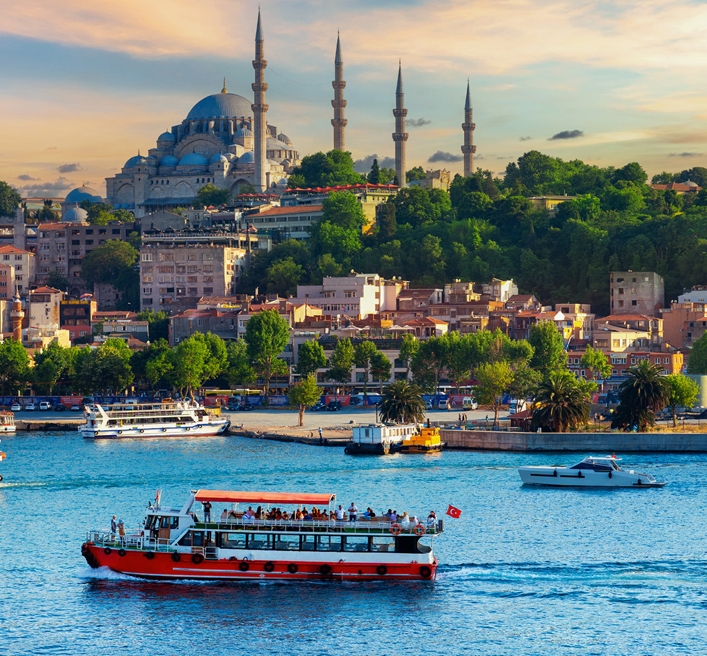 Touristic sightseeing ships in Istanbul, Turkey.