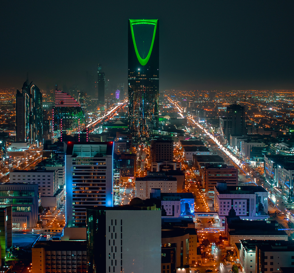 Riyadh Tower - Riyadh, Saudi Arabia landscape at night.