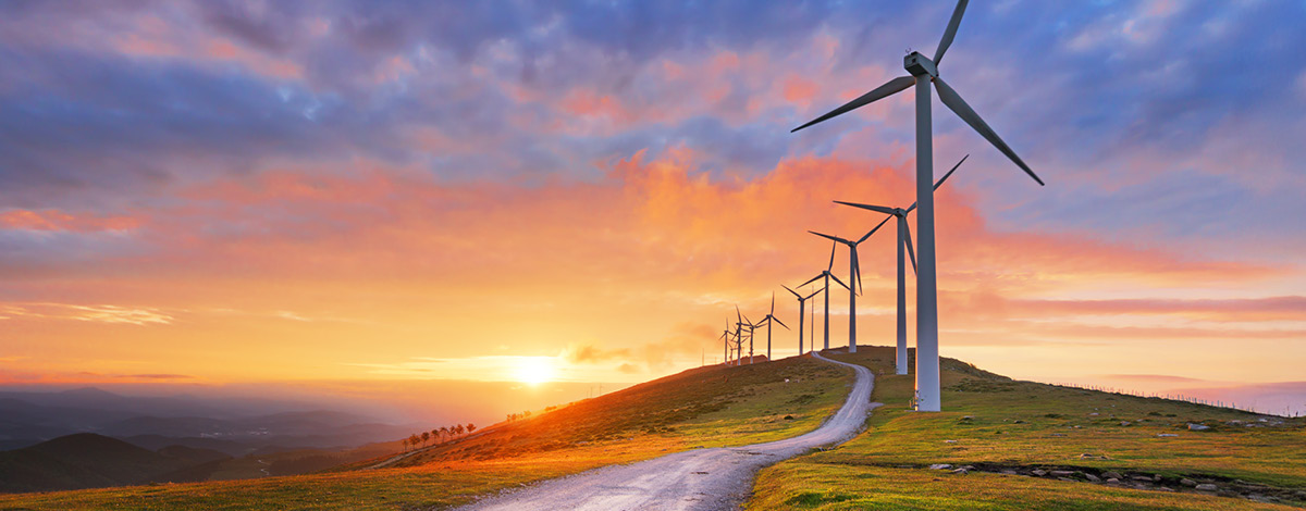 Wind turbines in Oiz eolic park, Spain.