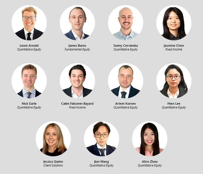 Photos of Lewis Arnold, James Burns, Sonny Cervienka, Jasmine Chen, Nick Earle, Calen Falconer-Bayard, Artem Kornev, Hien Lee, Jessica Quinn, Jian Wang and Alice Zhou.