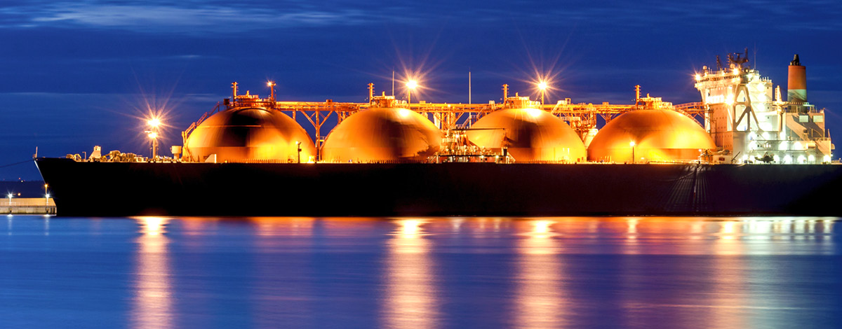 An LNG tanker at a gas terminal.
